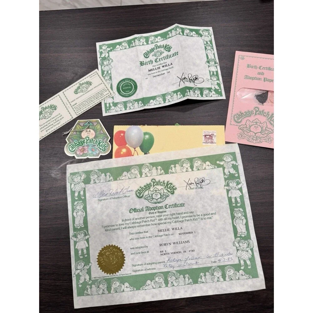 Vintage Cabbage Patch Kids Paperwork Adoption Papers Preemie Twins Birth
